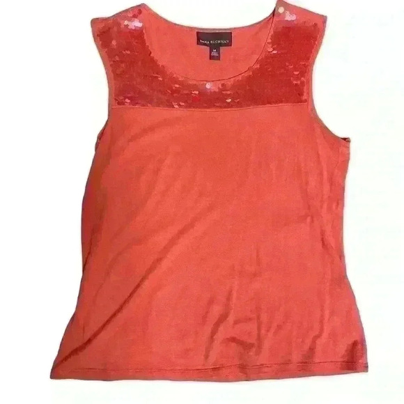 Dana Buchman Women’s Sequin Blouse Tshirt Salmon Size Medium Spring Colorful - Picture 5 of 10